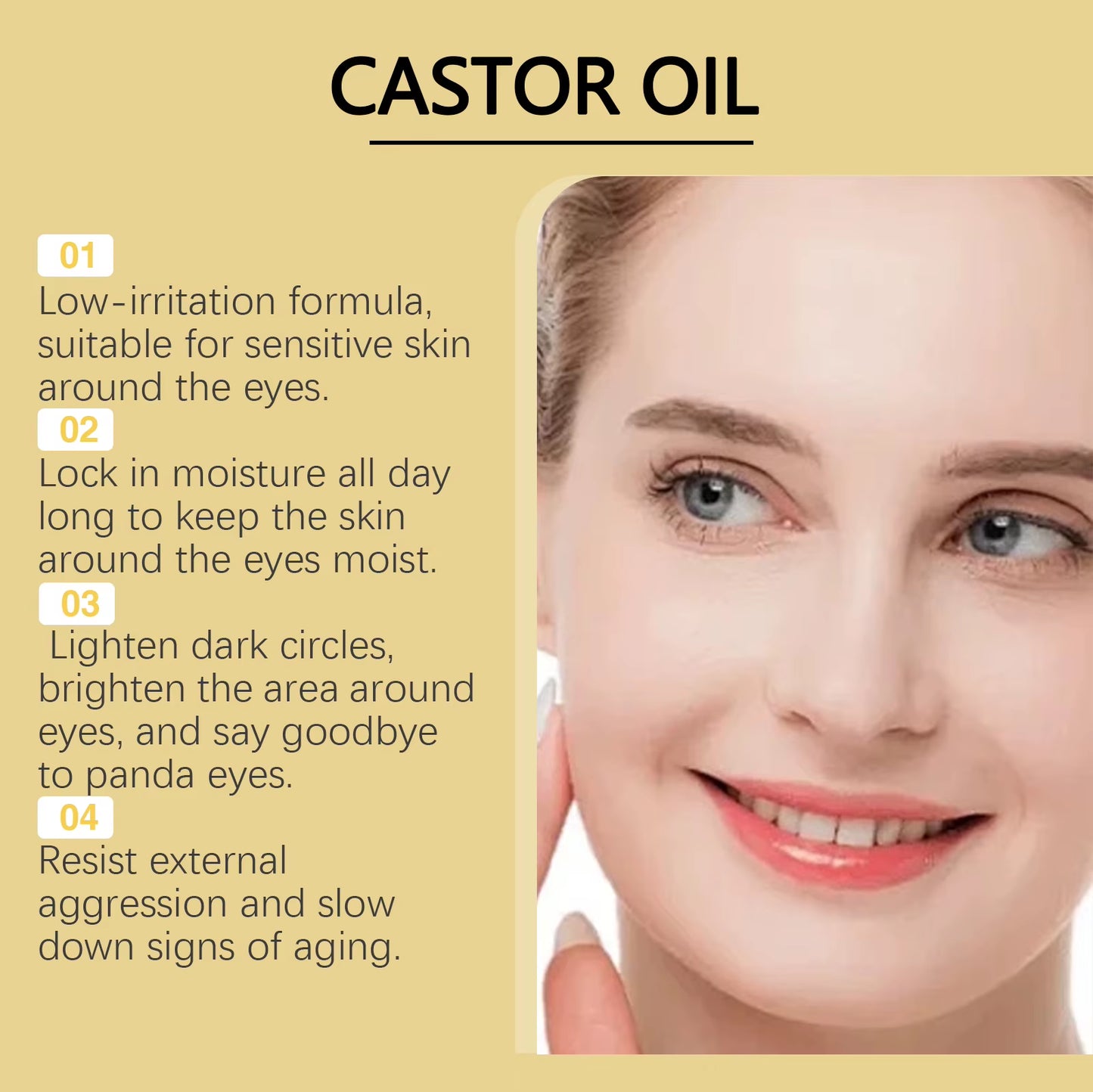 Castor Oil Eye Serum Anti-Wrinkle Remove Dark Circles Eye Bags Anti-Puffiness Lift Firm Ball Massage Moisturize Nourish Eye Care