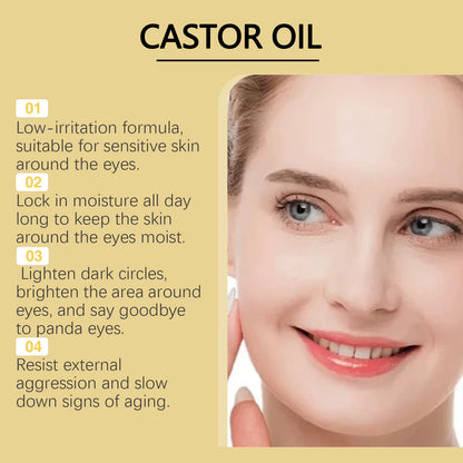 Castor Oil Eye Serum Anti-Wrinkle Remove Dark Circles Eye Bags Anti-Puffiness Lift Firm Ball Massage Moisturize Nourish Eye Care