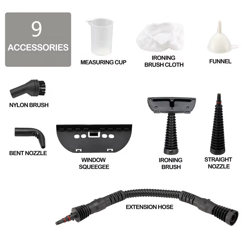 Custom Handheld Pressurized Steam Cleaner – Portable Steamer with 9-Piece Accessory Set for Home & Car