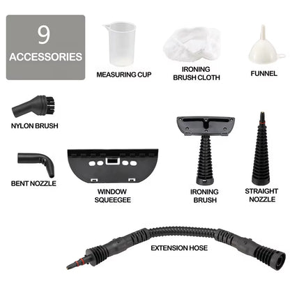 Custom Handheld Pressurized Steam Cleaner – Portable Steamer with 9-Piece Accessory Set for Home & Car