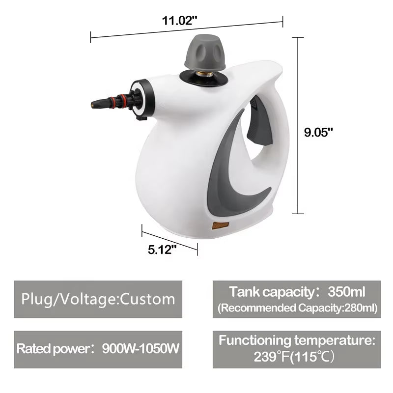 Custom Handheld Pressurized Steam Cleaner – Portable Steamer with 9-Piece Accessory Set for Home & Car