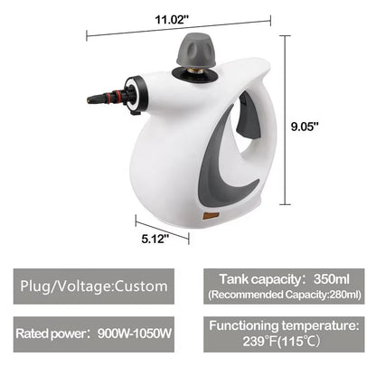 Custom Handheld Pressurized Steam Cleaner – Portable Steamer with 9-Piece Accessory Set for Home & Car