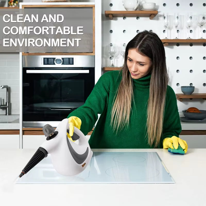 Custom Handheld Pressurized Steam Cleaner – Portable Steamer with 9-Piece Accessory Set for Home & Car